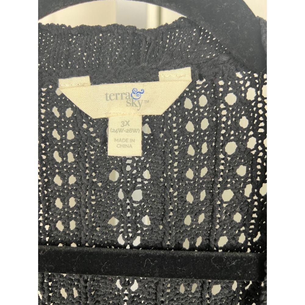 Terra‎ & Sky Womens 3X Black Chunky Open Knit Cardigan Topper Sweater - Picture 2 of 6